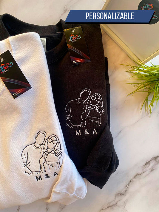 x2 Camiseta/Sudadera Bordada Foto contorno Personalizable - Pack de 2