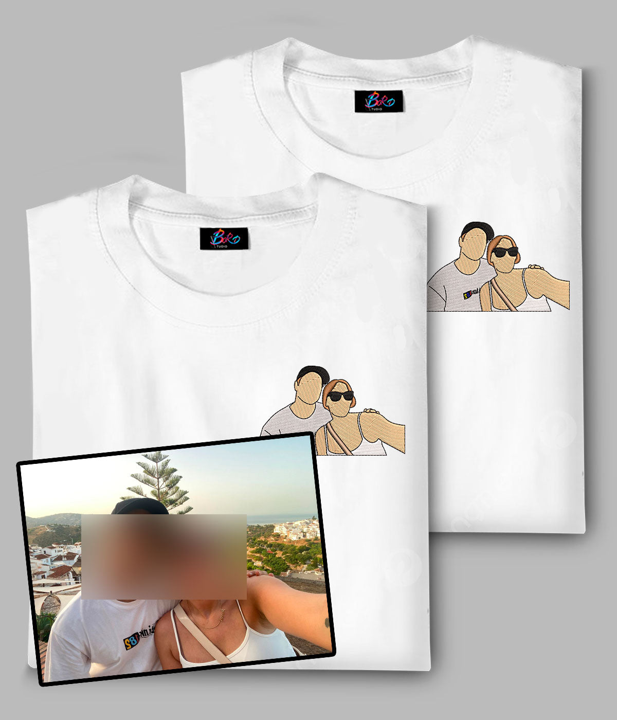 x2 Camiseta/Sudadera Bordada Foto minimalista Personalizable - Pack de 2