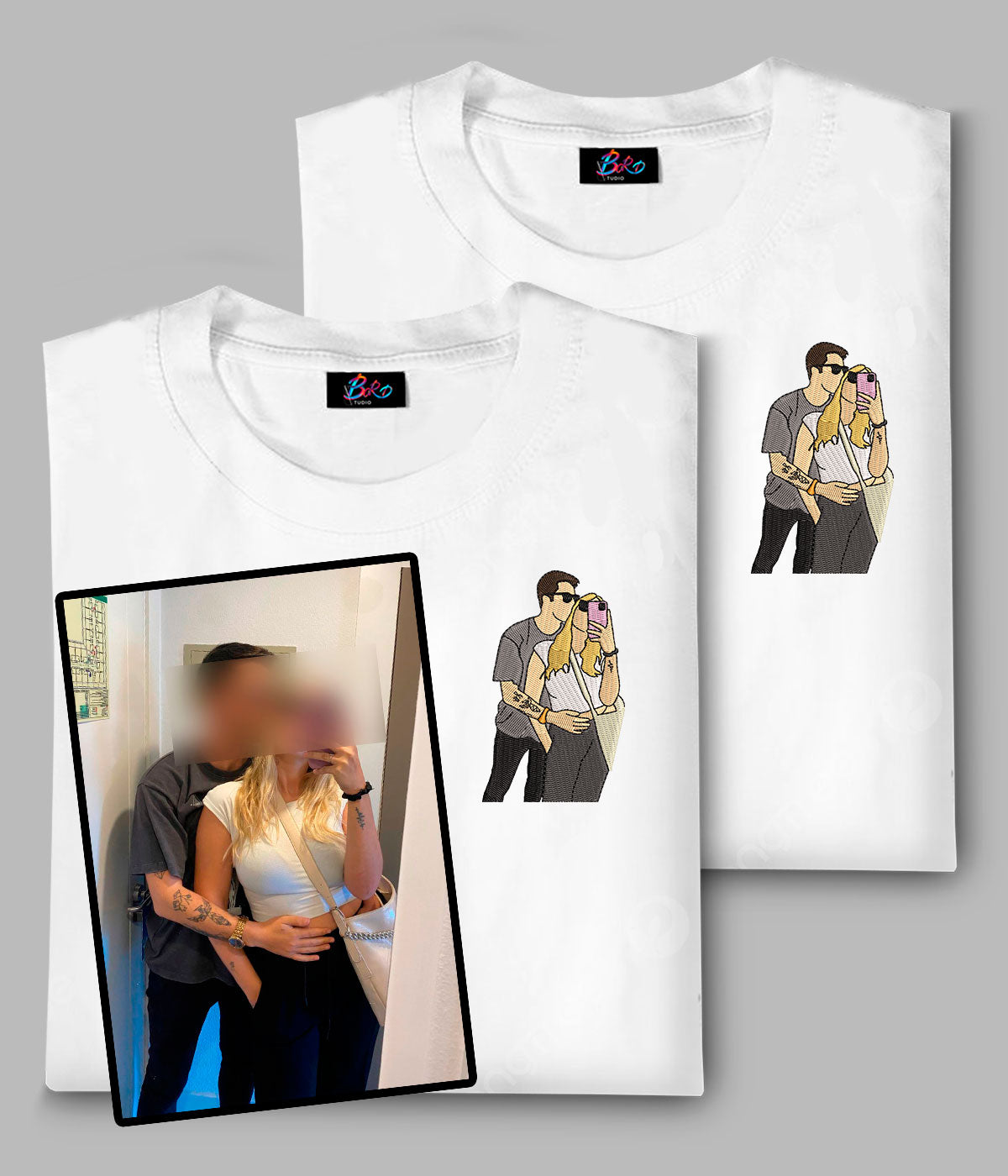 x2 Camiseta/Sudadera Bordada Foto minimalista Personalizable - Pack de 2