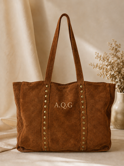 Bolso piel ante con tachuelas - Camel