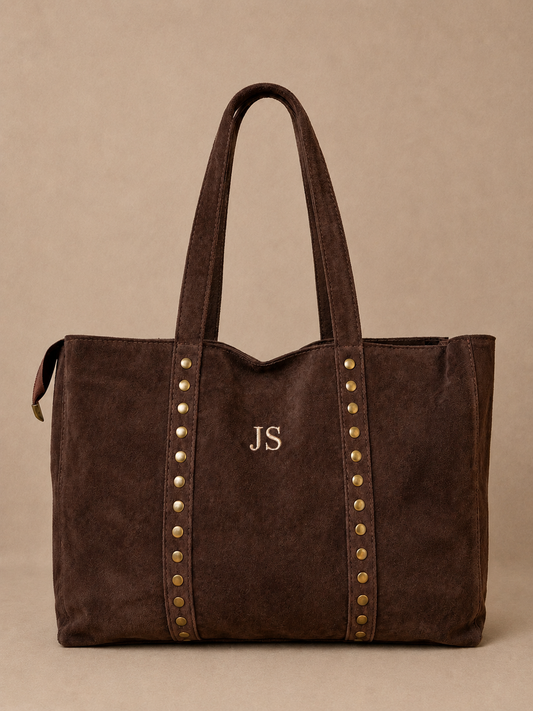 Bolso piel ante con tachuelas - Marrón Chocolate