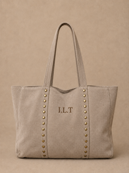Bolso piel ante con tachuelas - Beige Claro