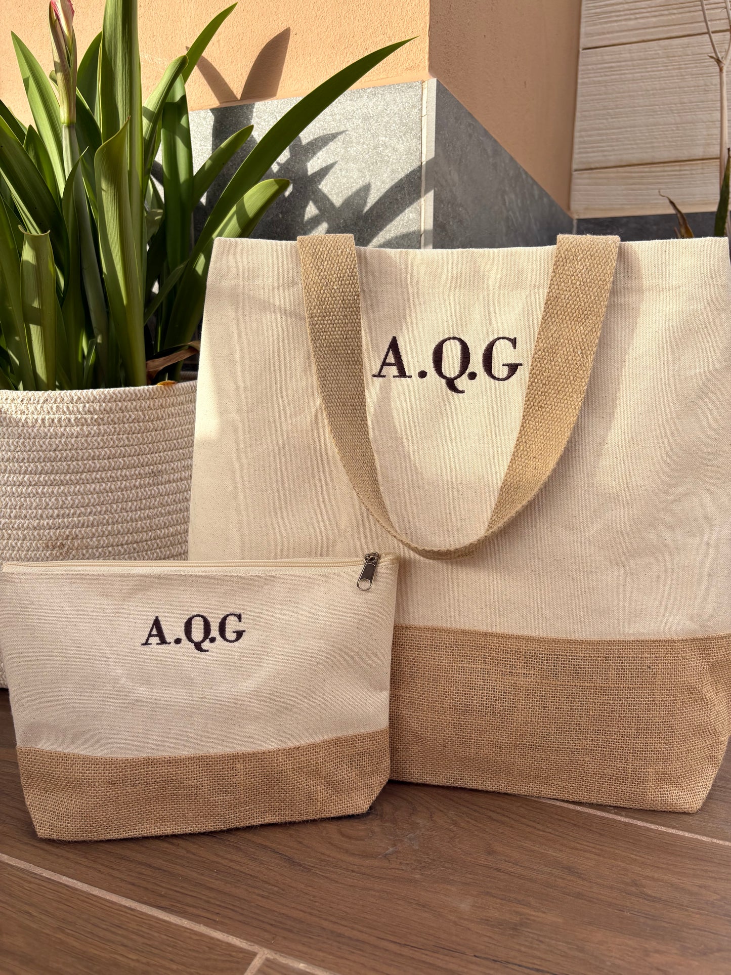 Bolso shopper de playa + neceser - Natural