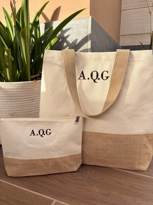 Bolso shopper de playa + neceser - Natural