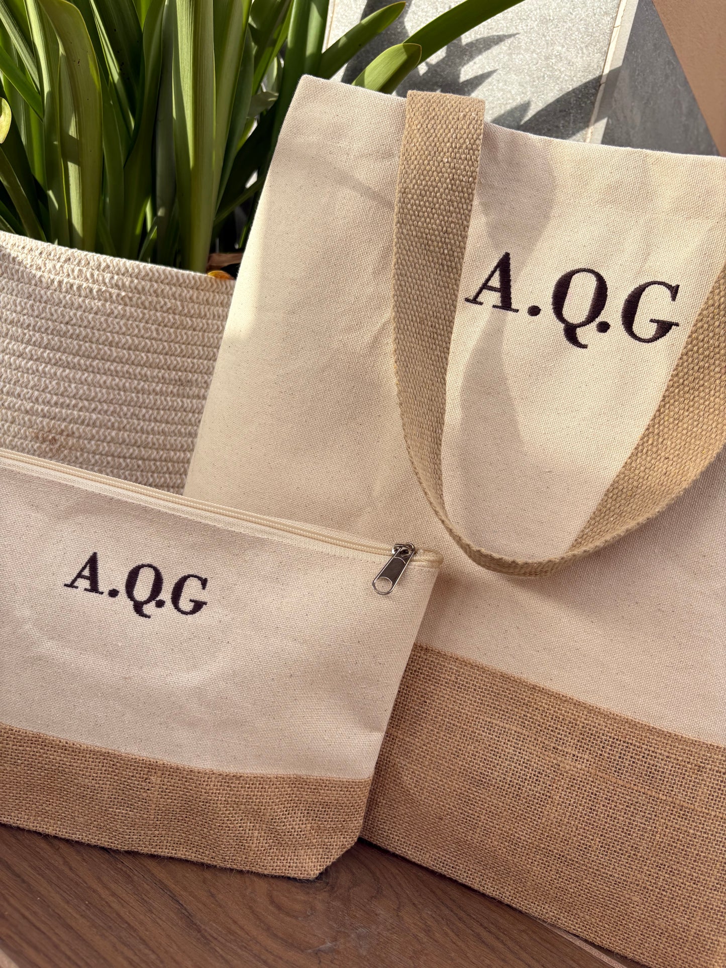 Bolso shopper de playa + neceser - Natural