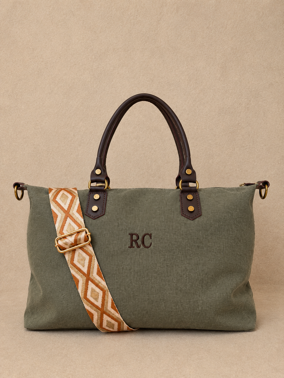 Bolso lona y cuero - Verde