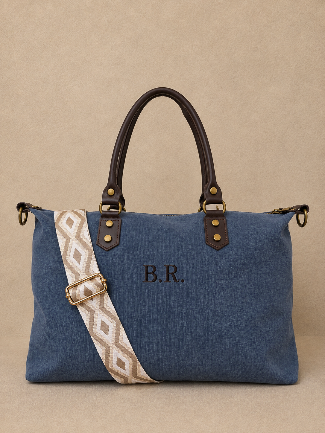 Bolso lona y cuero - Azul