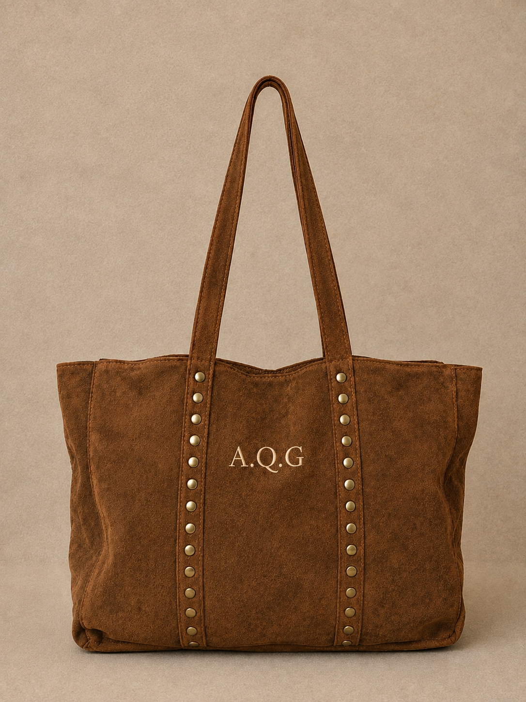 Bolso piel ante con tachuelas - Camel