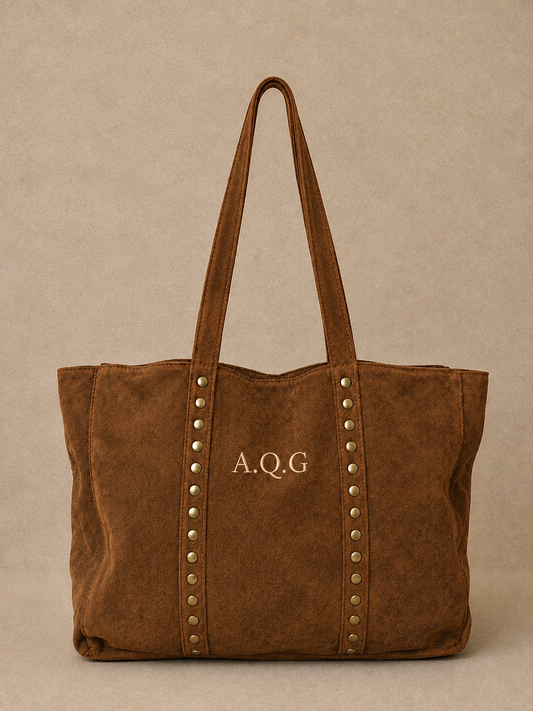 Bolso piel ante con tachuelas - Camel