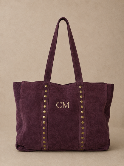 Bolso piel ante con tachuelas - Berenjena