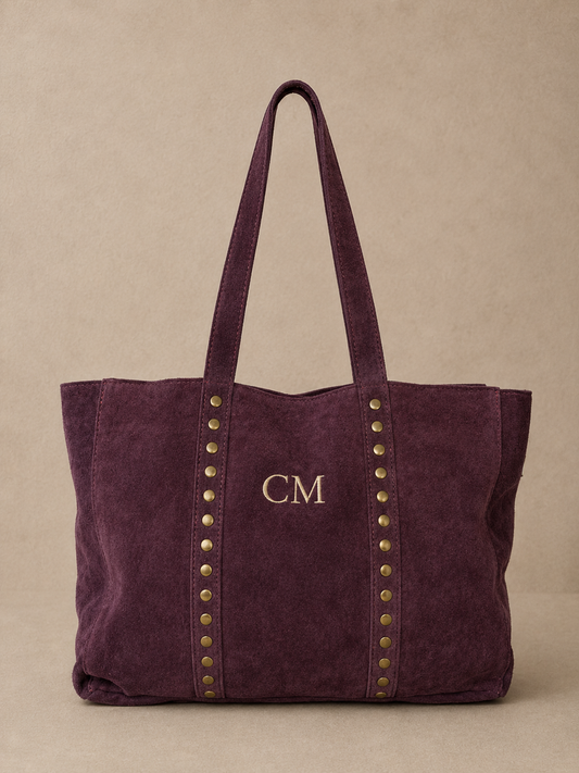 Bolso piel ante con tachuelas - Berenjena