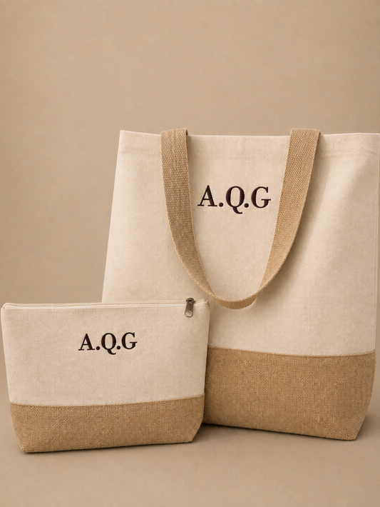 Bolso shopper de playa + neceser - Natural