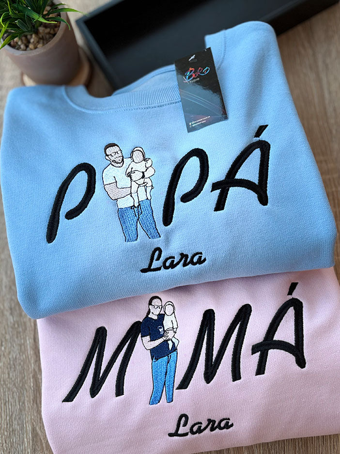 x2 Bordado Papá&Mamá minimalista Personalizable - Pack de 2