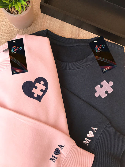 x2 Bordado corazón & puzzle - Pack de 2