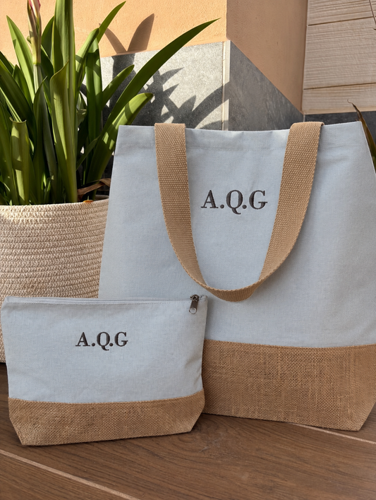 Bolso shopper de playa + neceser - Gris