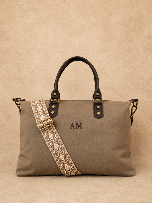 Bolso lona y cuero - Taupe