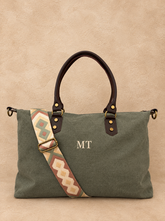 Bolso lona y cuero - Verde