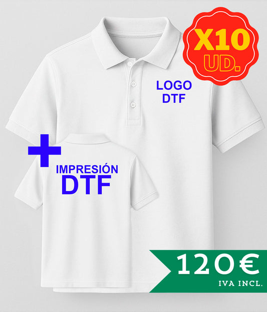PACK 10 Polos Basic - DTF Pecho + DTF Espalda - Envío GRATIS
