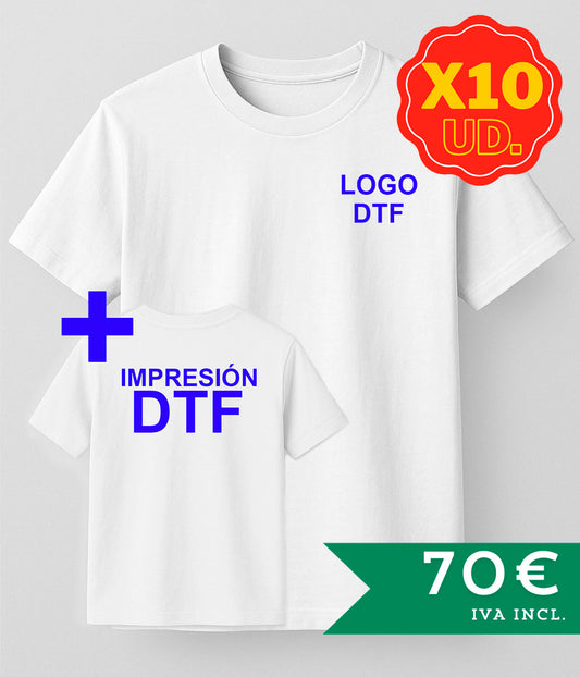 PACK 10 Camisetas Basic - DTF Pecho + DTF Espalda - Envío GRATIS