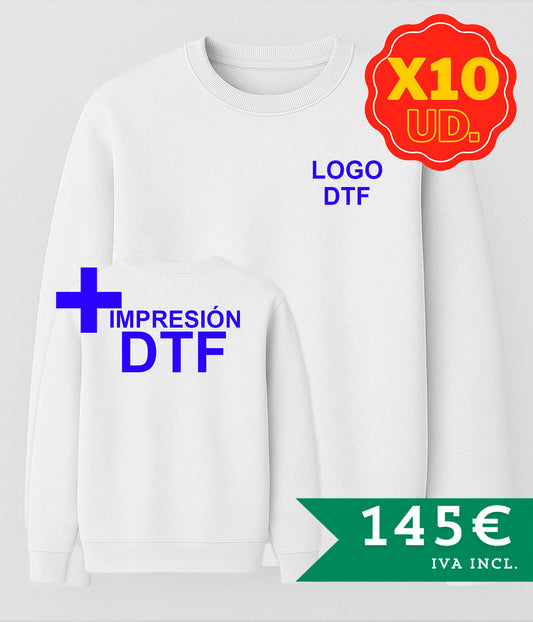 PACK 10 Sudaderas Basic - DTF Pecho + DTF Espalda - Envío GRATIS