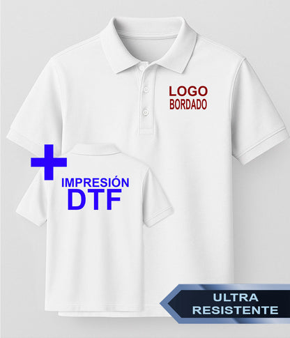 Polo Ultra Resistente - Bordado Pecho + DTF Espalda