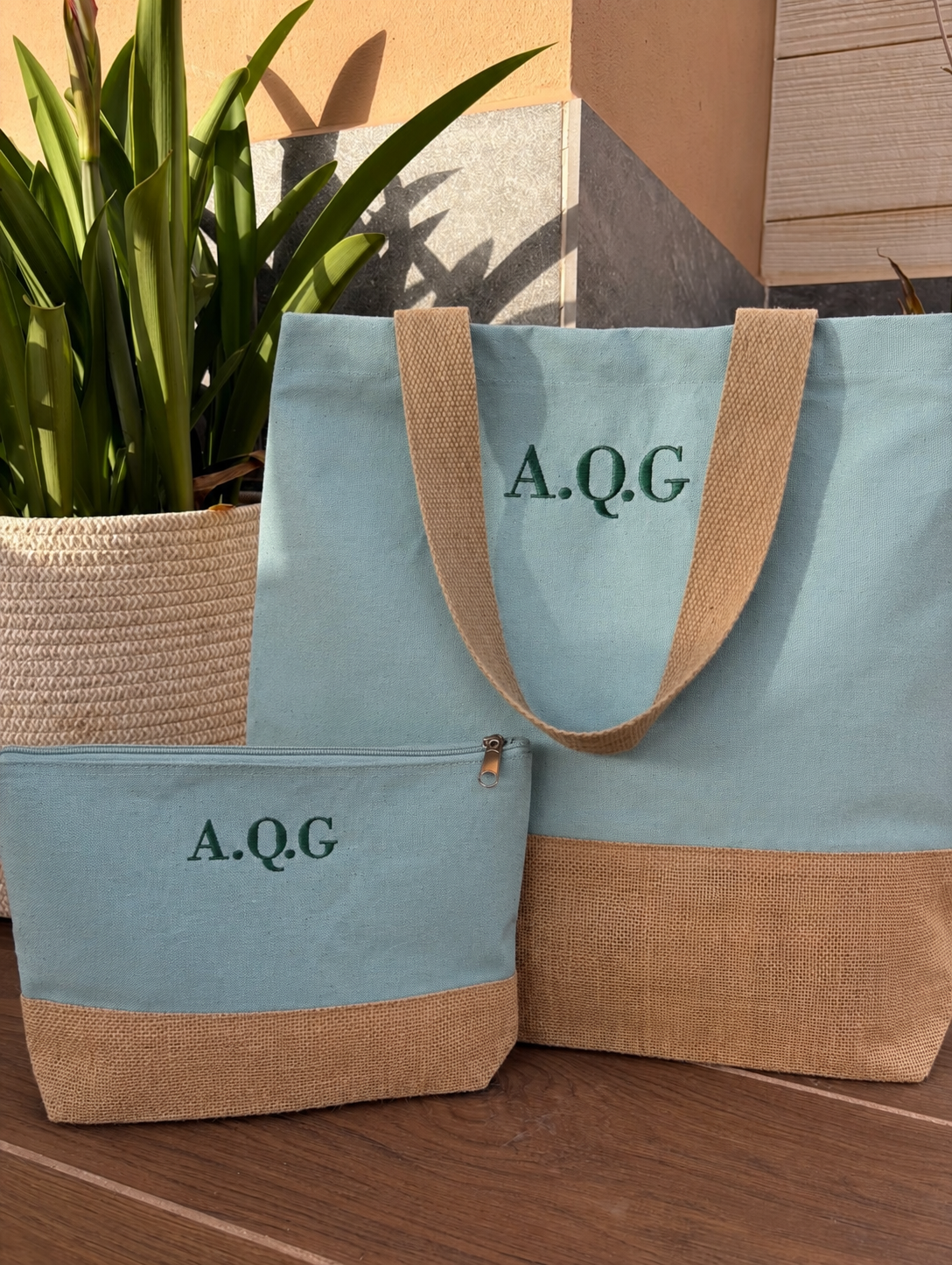 Bolso shopper de playa + neceser - Sage